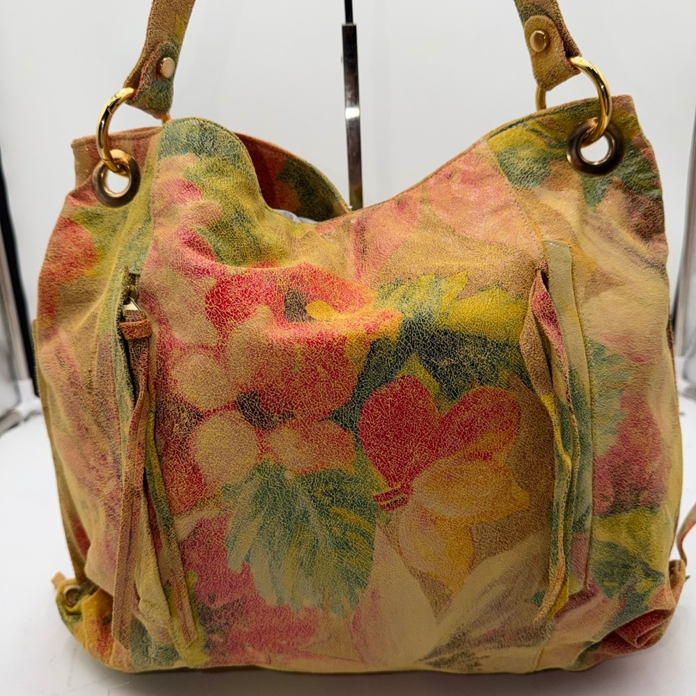 Floral Multicolor Italian Leather Shoulder Bag - Picture 2 of 11